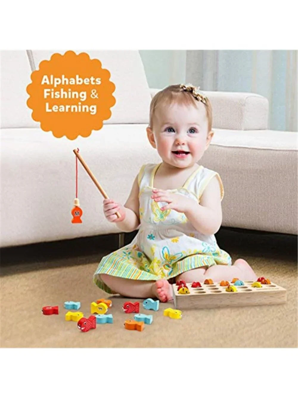 Wooden Magnetic Fishing Game Fine Motor Skill Toy ABC Alphabet Color